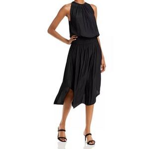 Ramie Brook Audrey Black Drop Waist Smocked Midi Dress Large